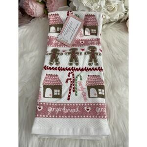 Cupcakes & Cashmere Pastel Pink Gingerbread Candy Cane Kitchen Towels Christmas